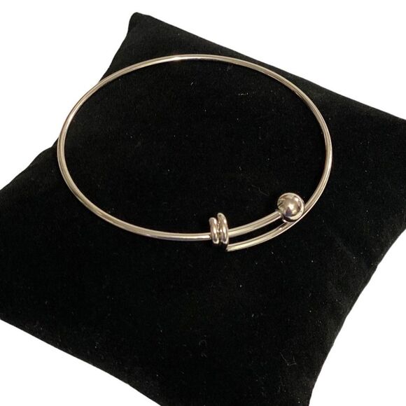 Silver Beaded Tension Bangle Bracelets -NEW - Picture 2 of 4